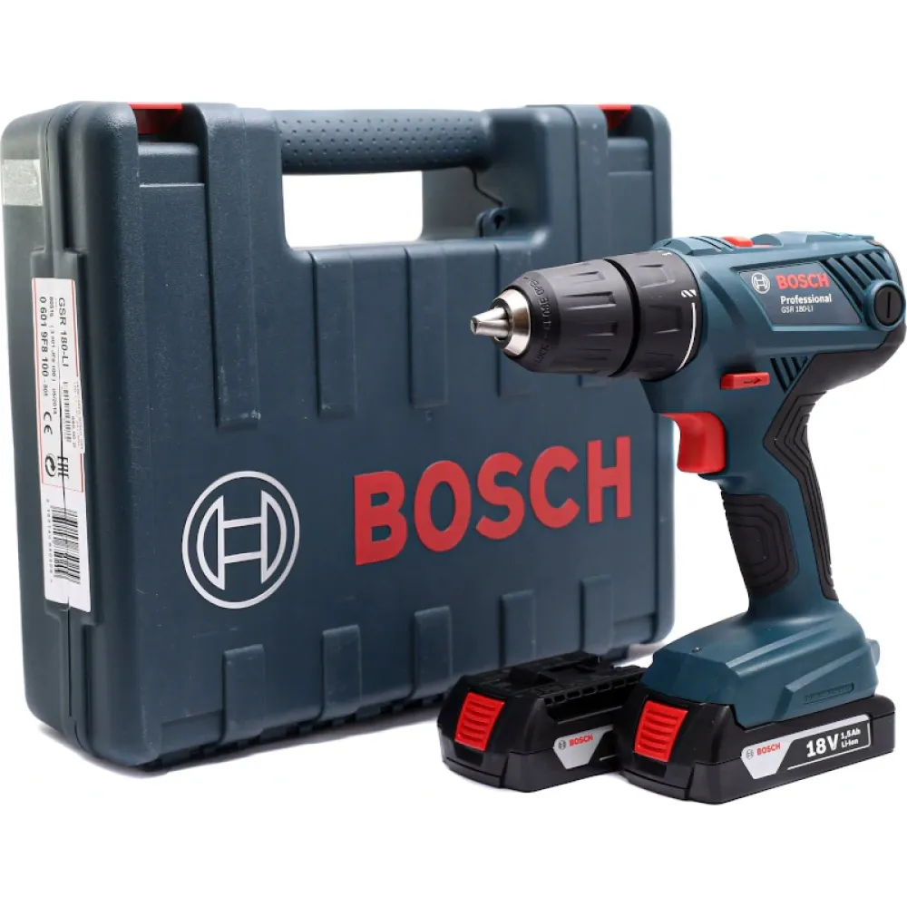 Bosch GSR 180-Li Professional аккумуляторная дрель-шуруповерт (2 x 1.5 Ач, ЗУ), 06019F8109