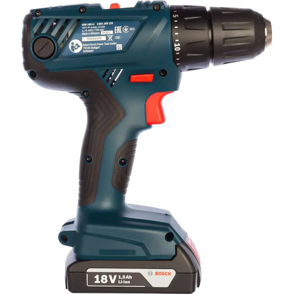 Bosch GSR 180-Li Professional аккумуляторная дрель-шуруповерт (2 x 1.5 Ач, ЗУ), 06019F8109